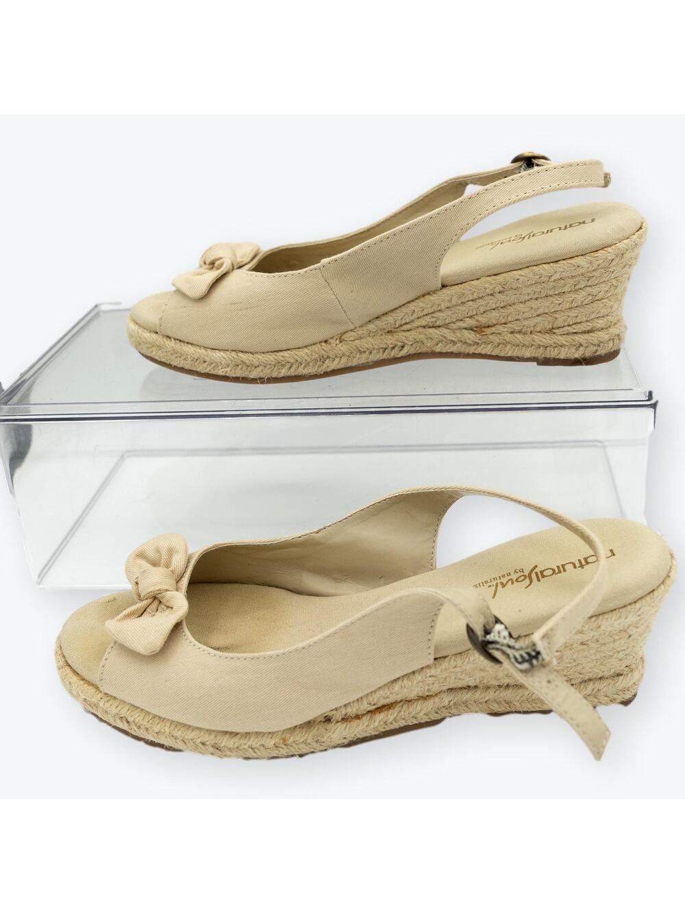 Naturalizer Natural Soul Babar Beige Canvas Sling Peep Toe 8.5 M